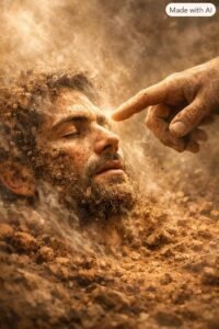Imagem representativa de Deus criando o homem do pó da terra, conforme o versículo de Gênesis 2:7 na Bíblia Sagrada.